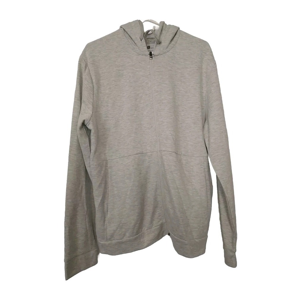 Stylus Men's Gray Hooded Zip Up Sweatshirt Large
